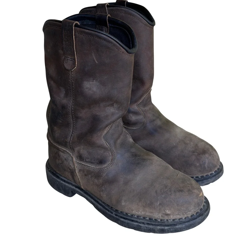 Red Wing Boots Pecos Slip On Steel Toe Mens 9 Brown Leather USA Made Work Shoes